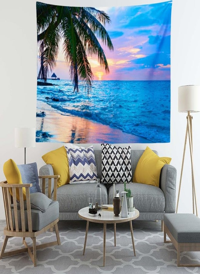 IcosaMro Ocean Tapestry for Bedroom Beach Palm Tree Wall Hanging Sunrise Decor, 51x60 Inches, Blue - Image 4